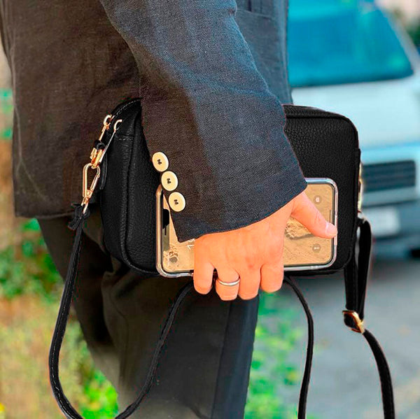 Bolso Bandolera de Piel de Grano con Varios Compartimentos