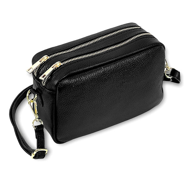 Bolso Bandolera de Piel de Grano con Varios Compartimentos