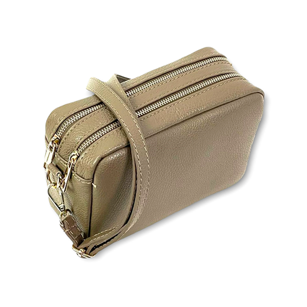 Bolso Bandolera de Piel de Grano con Varios Compartimentos