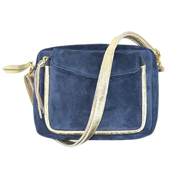 Bolso Bandolera de Piel Italiana con Detalles Metalizados