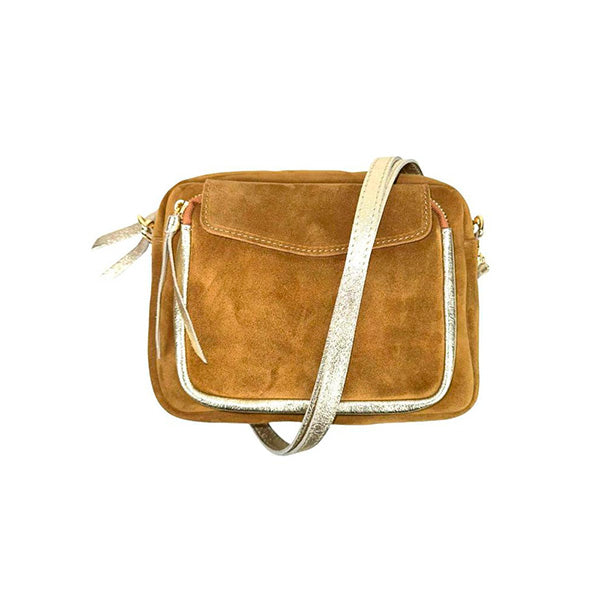 Bolso Bandolera de Piel Italiana con Detalles Metalizados