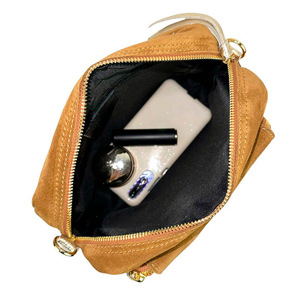 Bolso Bandolera de Piel Italiana con Detalles Metalizados