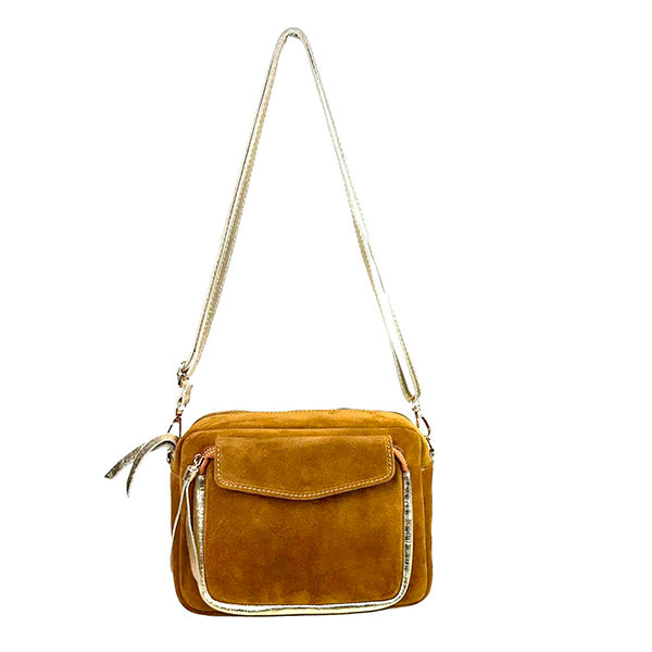 Bolso Bandolera de Piel Italiana con Detalles Metalizados