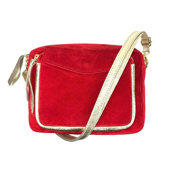 Bolso Bandolera de Piel Italiana con Detalles Metalizados