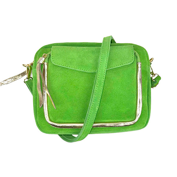 Bolso Bandolera de Piel Italiana con Detalles Metalizados