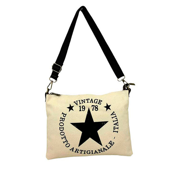 Bolso Bandolera Pequeño de Lona con Asas de Piel