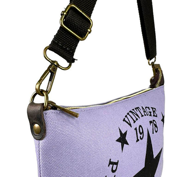 Bolso Bandolera Pequeño de Lona con Asas de Piel