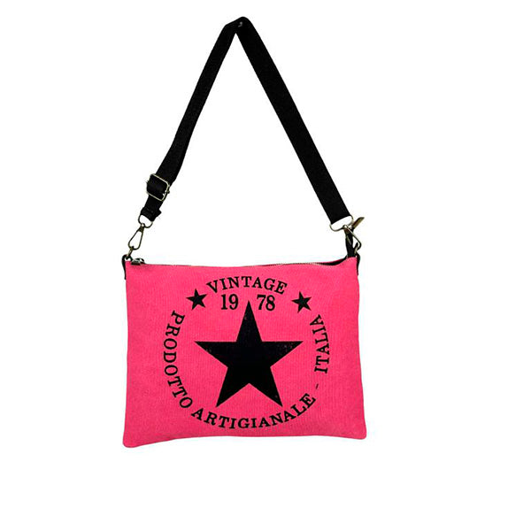 Bolso Bandolera Pequeño de Lona con Asas de Piel