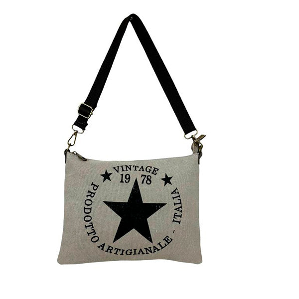 Bolso Bandolera Pequeño de Lona con Asas de Piel