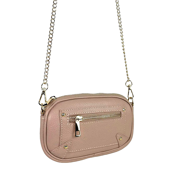 Bolso Bandolera Piel Pequeño con Cadena Dorada Larga