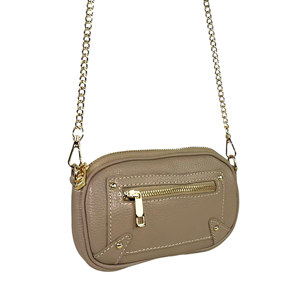 Bolso Bandolera Piel Pequeño con Cadena Dorada Larga