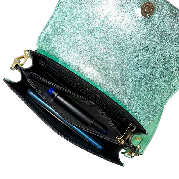 Bolso Bandolera Piel Metalizada con Compartimentos