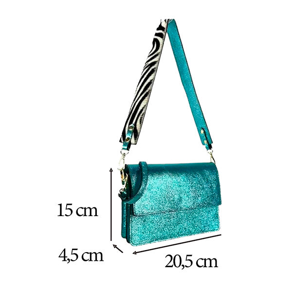 Bolso Bandolera Piel Metalizada con Compartimentos