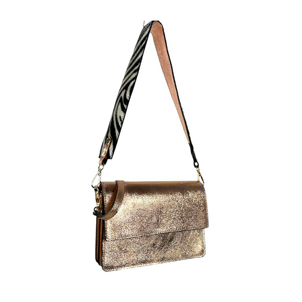 Bolso Bandolera Piel Metalizada con Compartimentos