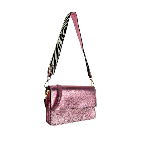 Bolso Bandolera Piel Metalizada con Compartimentos