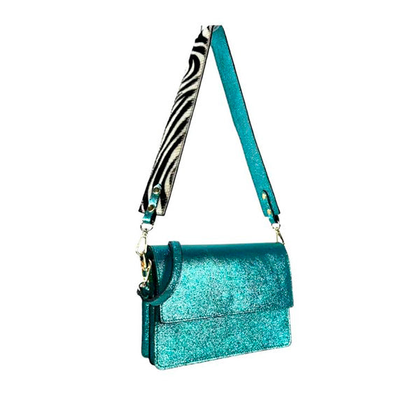 Bolso Bandolera Piel Metalizada con Compartimentos