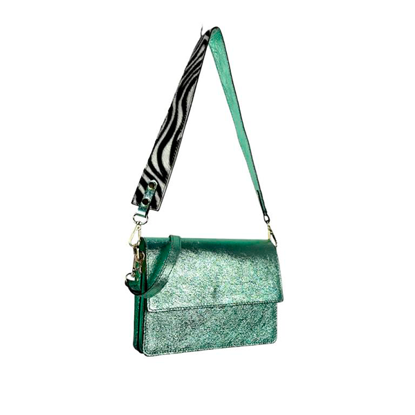 Bolso Bandolera Piel Metalizada con Compartimentos