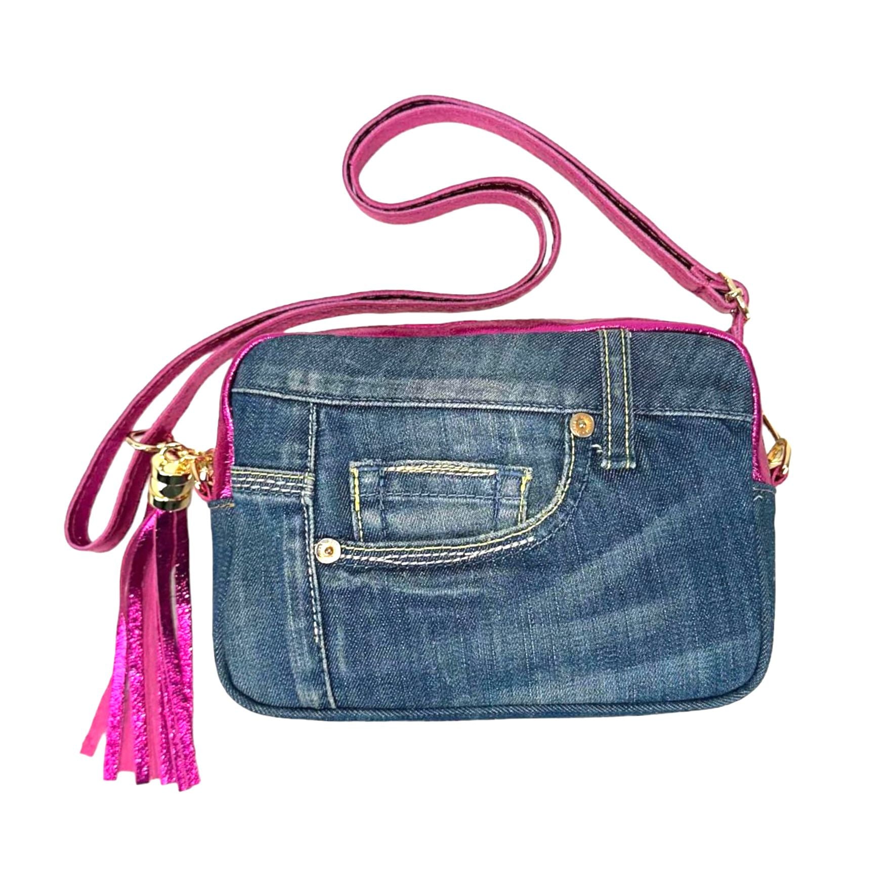 Bolso Bandolera Piel Metalizada y Estilo Vaquero para Mujer