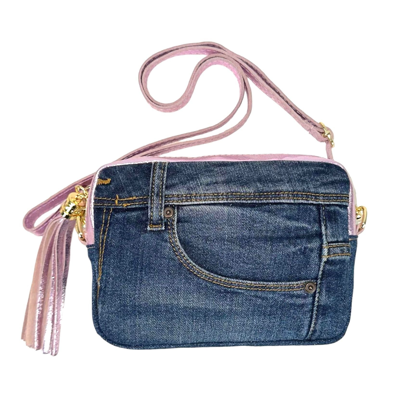 Bolso Bandolera Piel Metalizada y Estilo Vaquero para Mujer