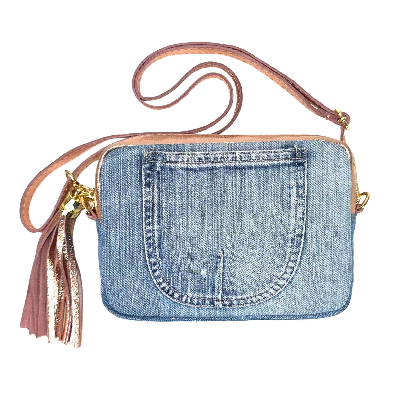 Bolso Bandolera Piel Metalizada y Estilo Vaquero para Mujer