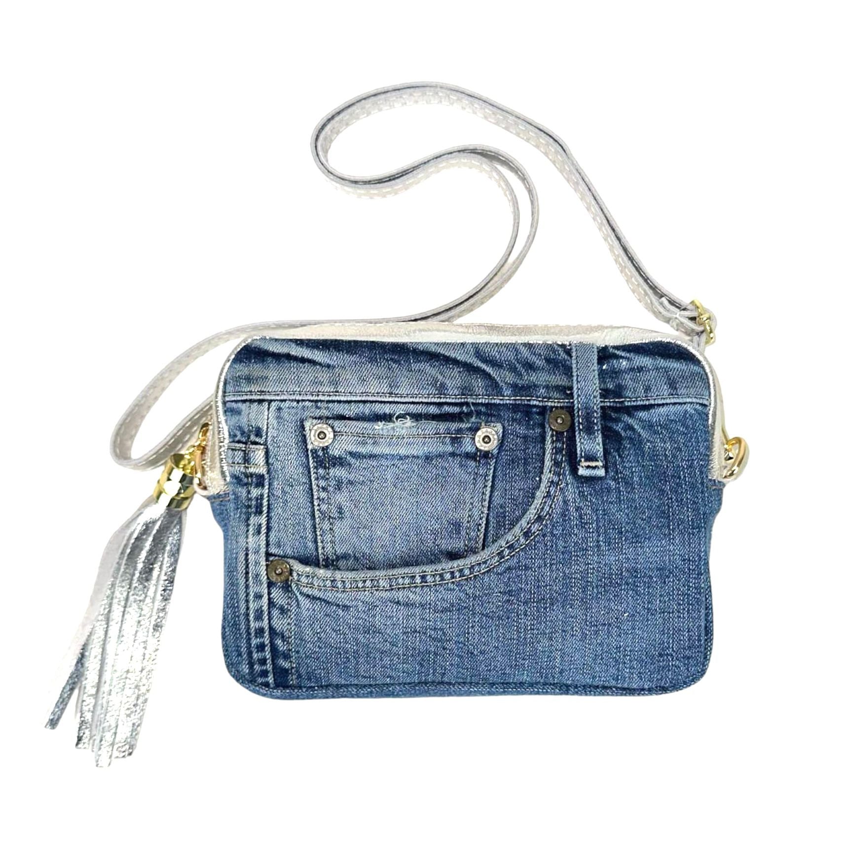 Bolso Bandolera Piel Metalizada y Estilo Vaquero para Mujer