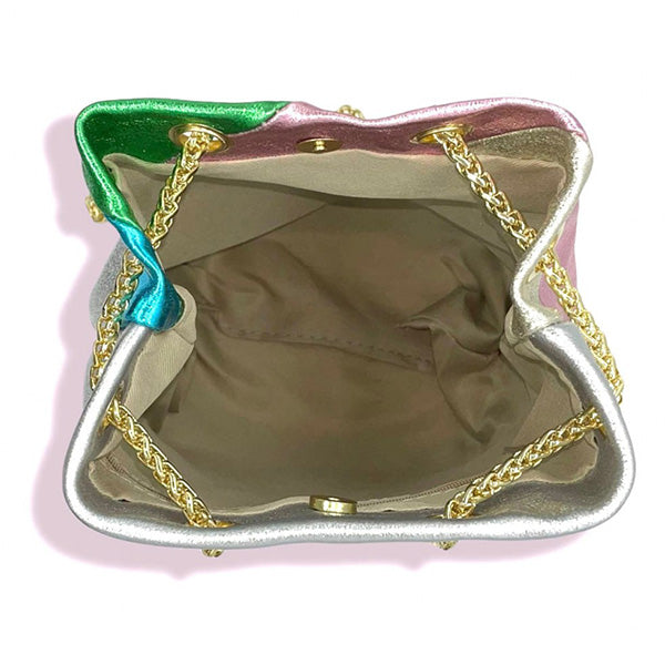 Bolso Bandolera Tipo Bombonera de Piel Metalizada