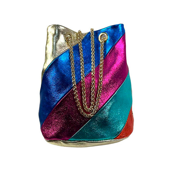 Bolso Bandolera Tipo Bombonera de Piel Metalizada