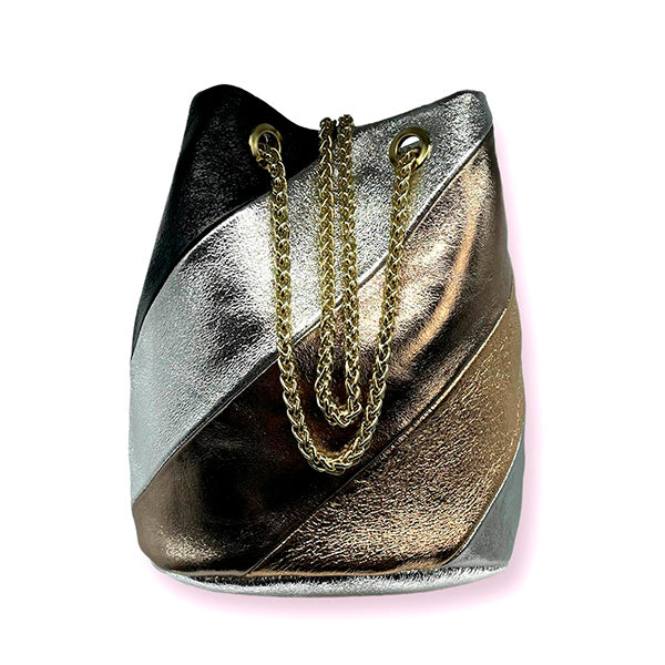 Bolso Bandolera Tipo Bombonera de Piel Metalizada