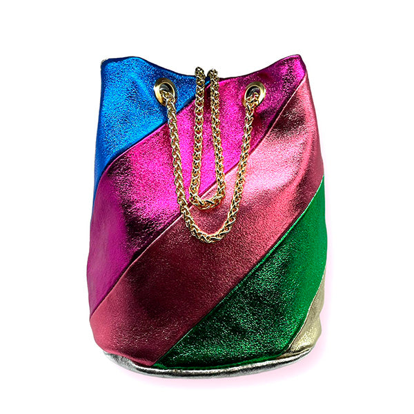 Bolso Bandolera Tipo Bombonera de Piel Metalizada