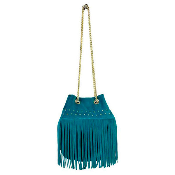 Bolso Bombonera Piel de Ante con Flecos