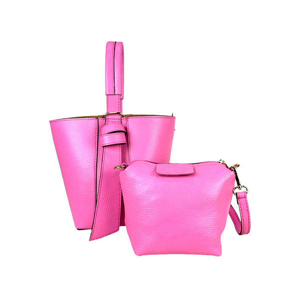 Bolso Bucket Piel Italiana con Bolso Interior y Lazo