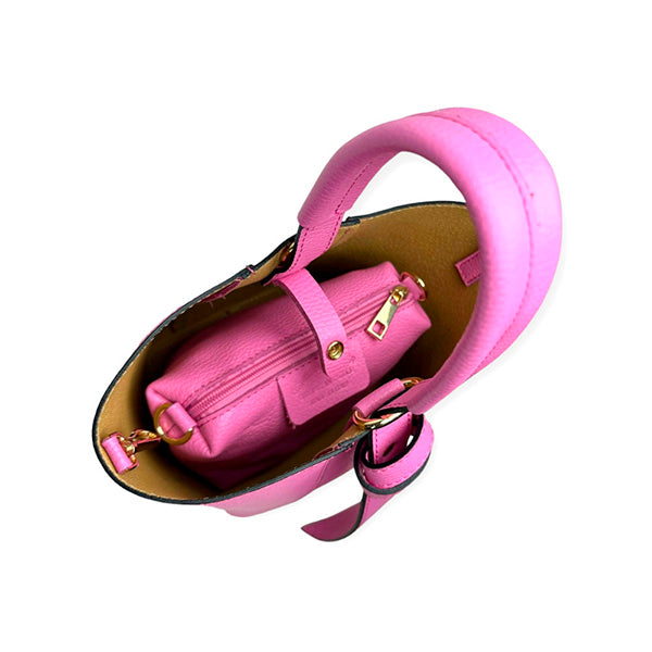 Bolso Bucket Piel Italiana con Bolso Interior y Lazo