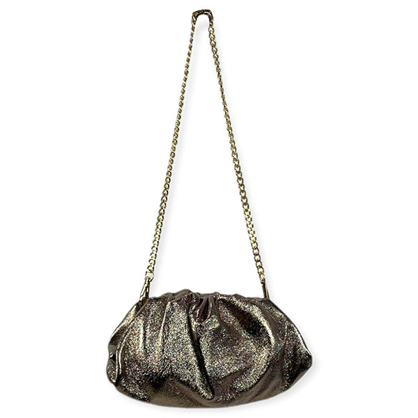 Bolso de Fiesta de Piel Metalizada Estilo Bombonera con Cadena
