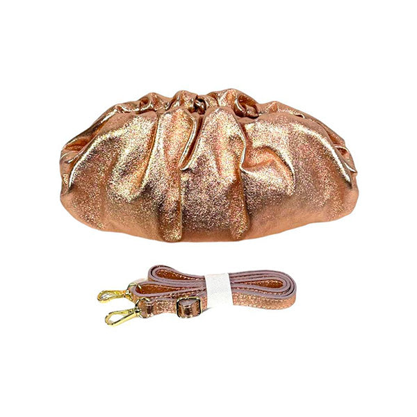 Bolso de Fiesta de Piel Metalizada Estilo Bombonera con Cadena