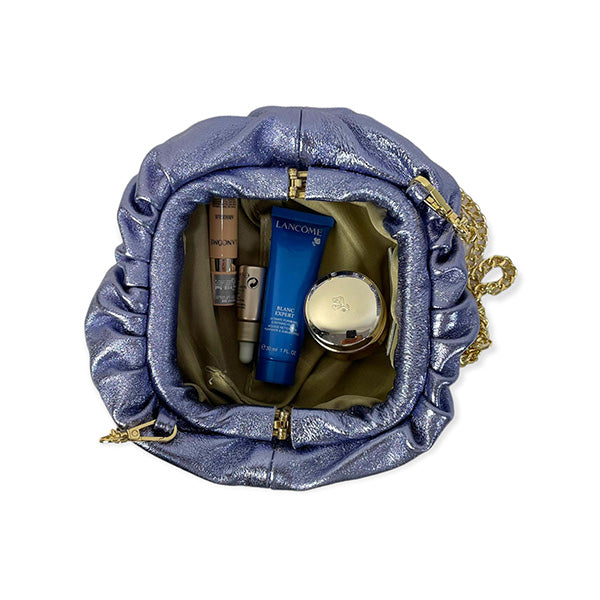 Bolso de Fiesta de Piel Metalizada Estilo Bombonera con Cadena