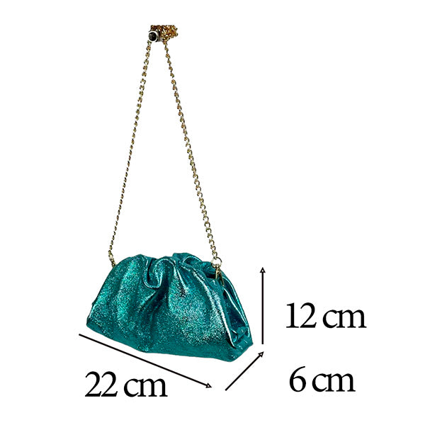 Bolso de Fiesta de Piel Metalizada Estilo Bombonera con Cadena