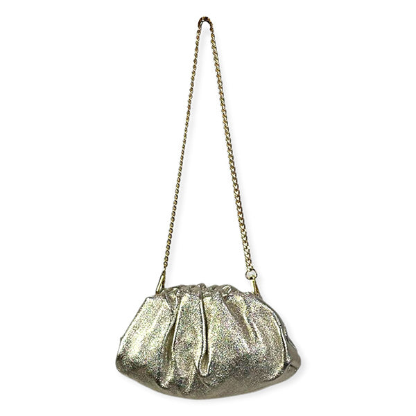 Bolso de Fiesta de Piel Metalizada Estilo Bombonera con Cadena