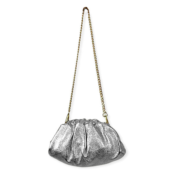 Bolso de Fiesta de Piel Metalizada Estilo Bombonera con Cadena