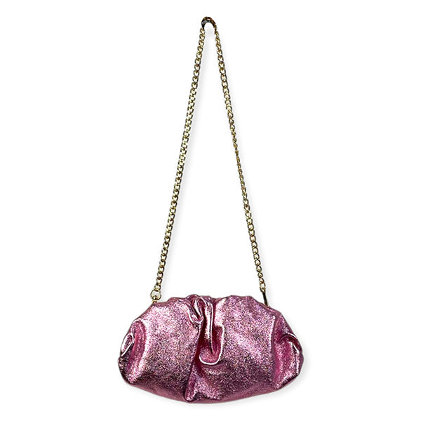 Bolso de Fiesta de Piel Metalizada Estilo Bombonera con Cadena
