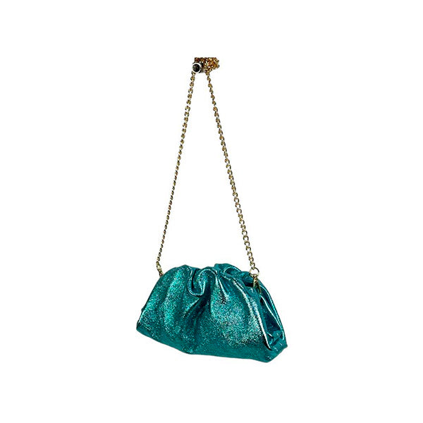 Bolso de Fiesta de Piel Metalizada Estilo Bombonera con Cadena
