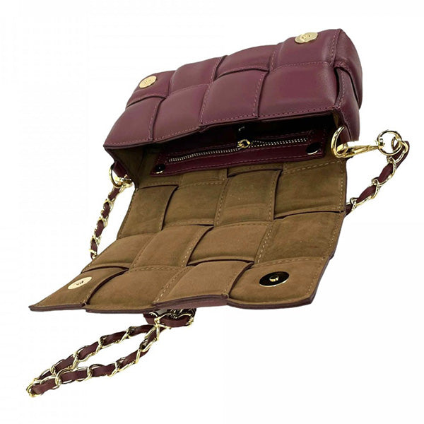 Rectangular Shoulder Bag in Braided and Quilted Leather with Flap