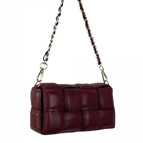 Rectangular Shoulder Bag in Braided and Quilted Leather with Flap
