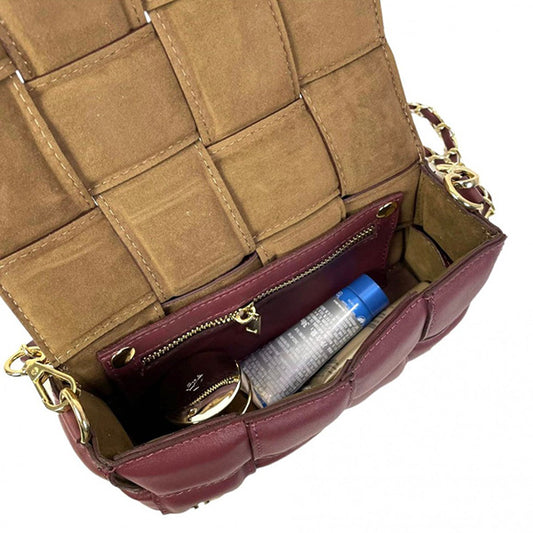 Rectangular Shoulder Bag in Braided and Quilted Leather with Flap