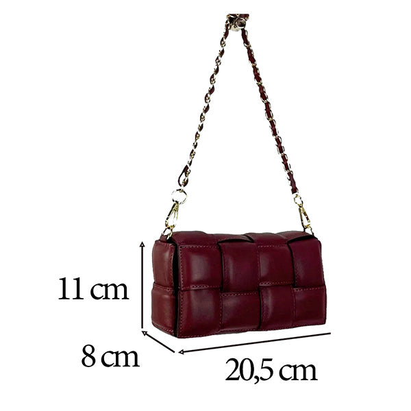 Rectangular Shoulder Bag in Braided and Quilted Leather with Flap