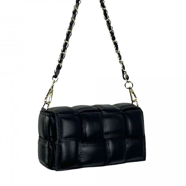Rectangular Shoulder Bag in Braided and Quilted Leather with Flap