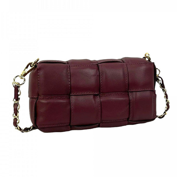 Rectangular Shoulder Bag in Braided and Quilted Leather with Flap