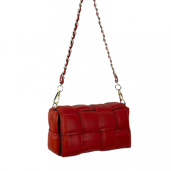 Rectangular Shoulder Bag in Braided and Quilted Leather with Flap