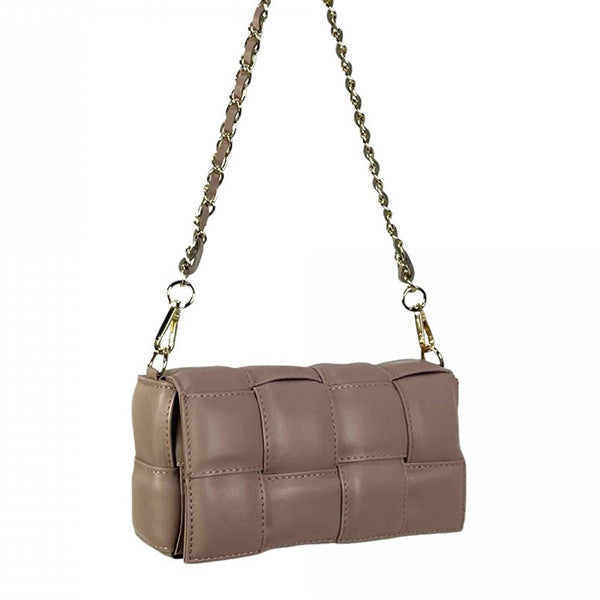 Rectangular Shoulder Bag in Braided and Quilted Leather with Flap