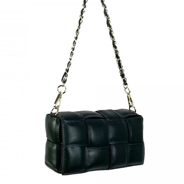 Rectangular Shoulder Bag in Braided and Quilted Leather with Flap