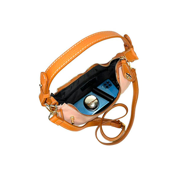 Bolso de Hombro de Piel Italiana con Diseño Medialuna